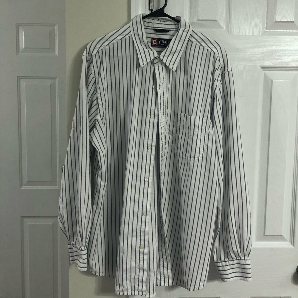 Chaps Blue Striped White Dress Shirt